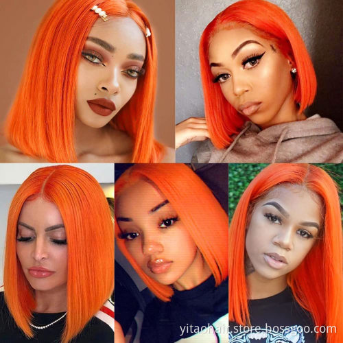 Wholesale price  ginger orange Silky Straight Wig Colorful Middle Part Synthetic Hair Bob Wigs Copper Color  lace Bob wig